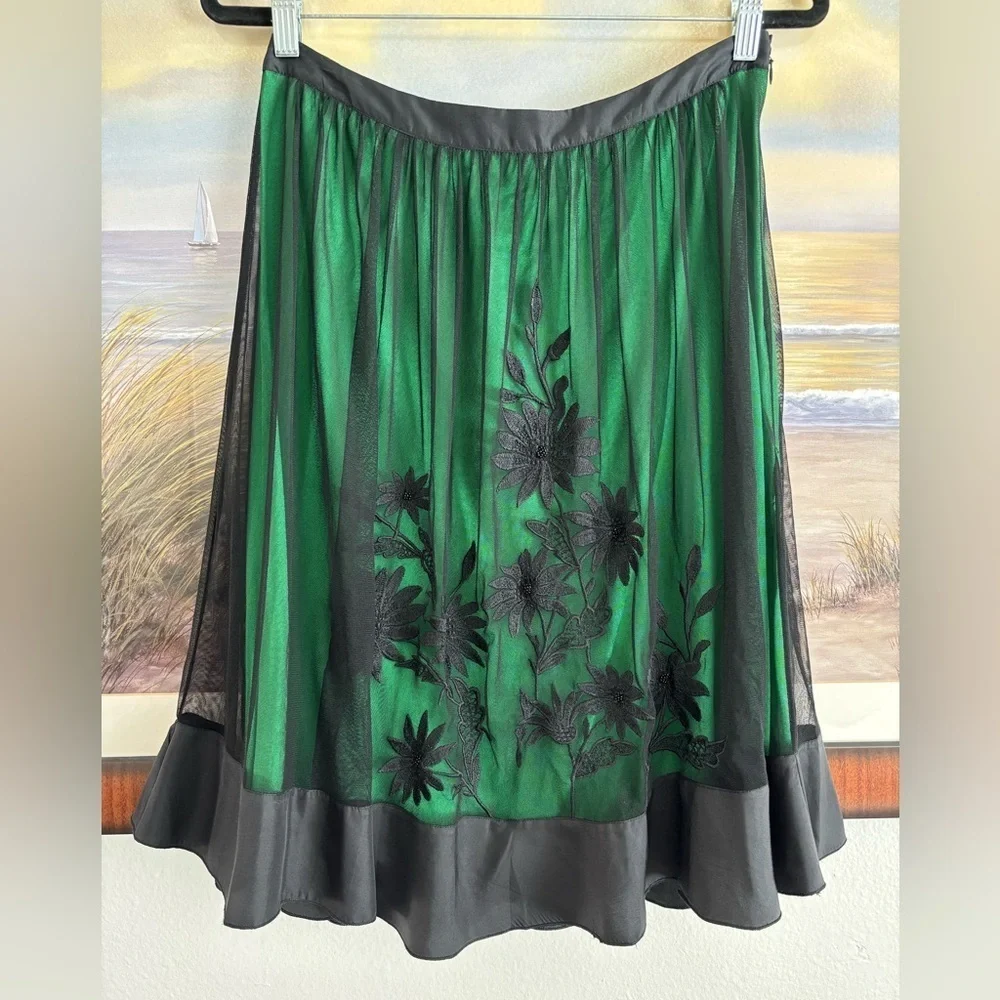 Anthropologie Lithe Silk Trim Embroidered Midi Skirt - Size Small- 4